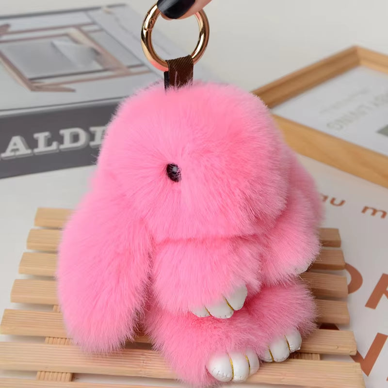 Fluffy Fur Pompom Rabbit Keychain Women Cute Bunny Key Chain Female Bag Car Charms Trinket Hare Toy Jewelry Party Gift