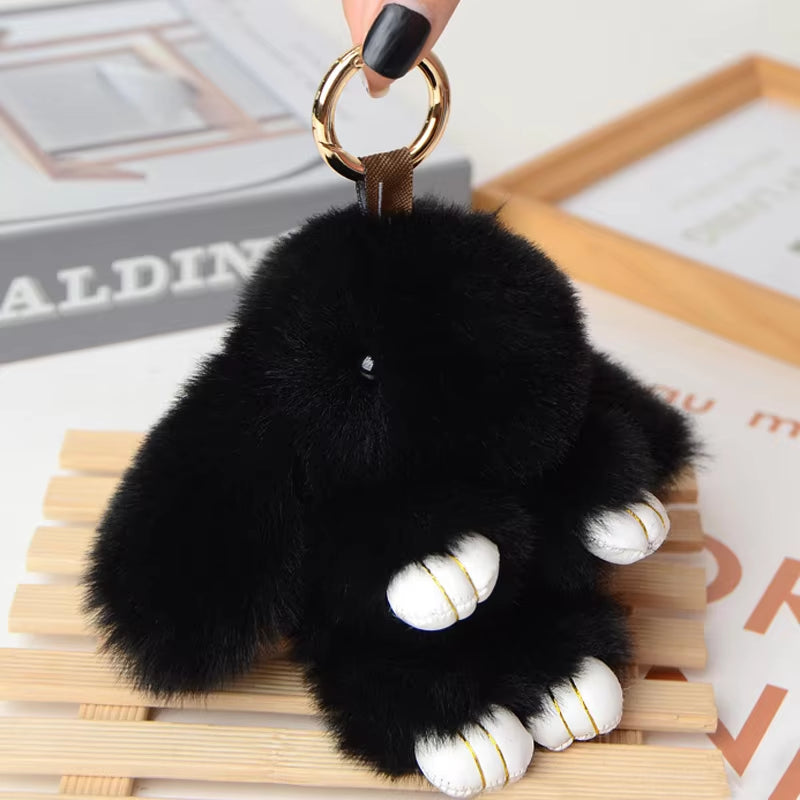 Fluffy Fur Pompom Rabbit Keychain Women Cute Bunny Key Chain Female Bag Car Charms Trinket Hare Toy Jewelry Party Gift